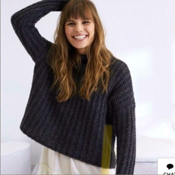 Aerie Chunky Mock Neck Knit Wool Alpaca Blend Oversized Sweater Charcoal Size M - Picture 1 of 12